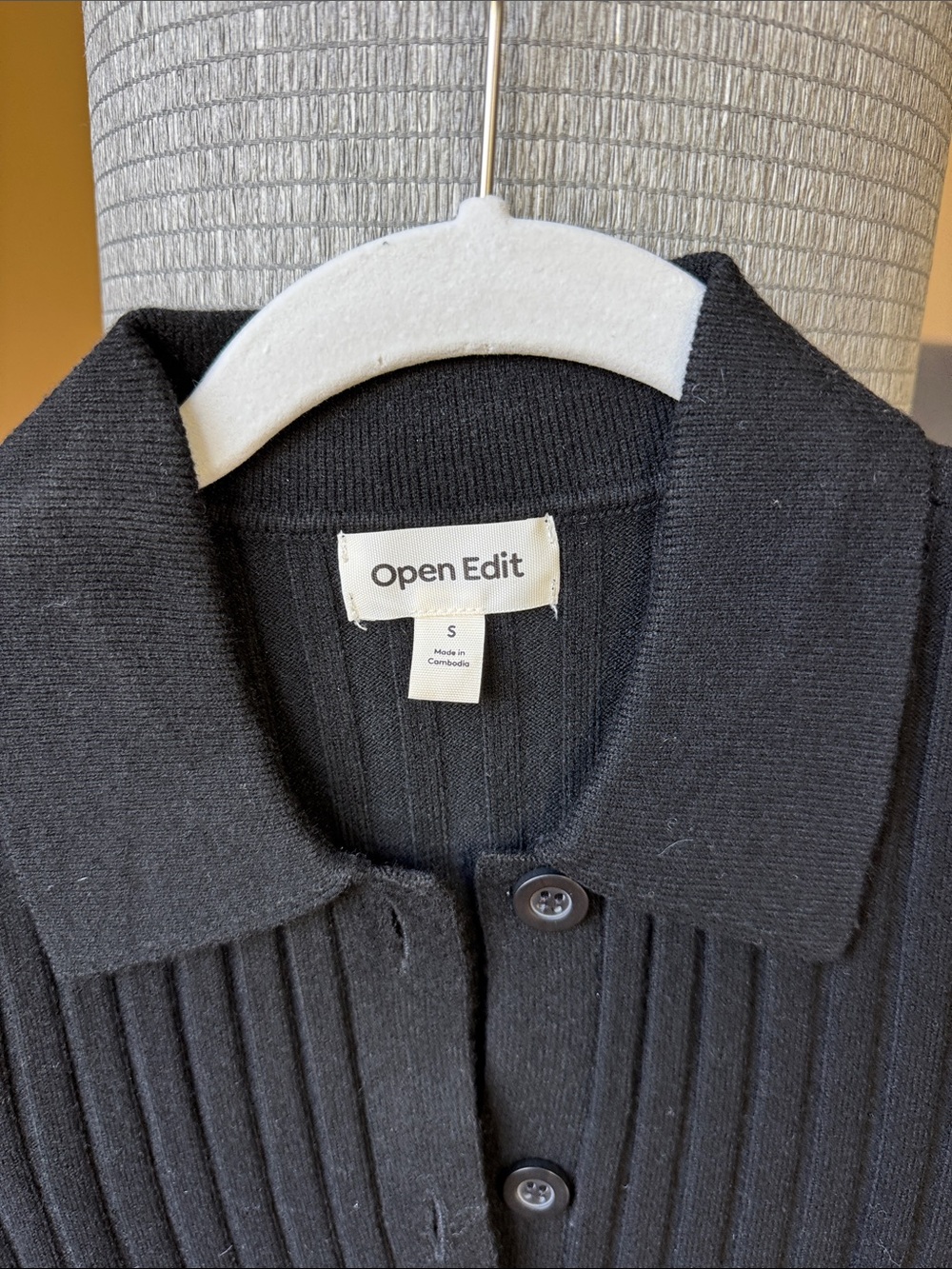 Open Edit Black Ribbed Button-Up Cardigan - Picture 2 of 4